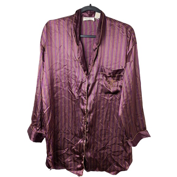 Victoria's Secret Other - Vintage Victoria's Secret Silky Striped Oversized Night Shirt Dress Gown
